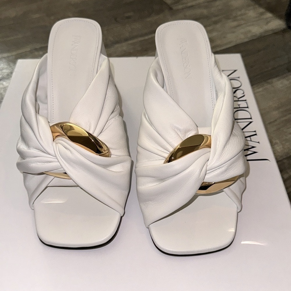 JW Anderson chain link knot heel mule sandals lamb leather white NWT sz 8 - Picture 2 of 8